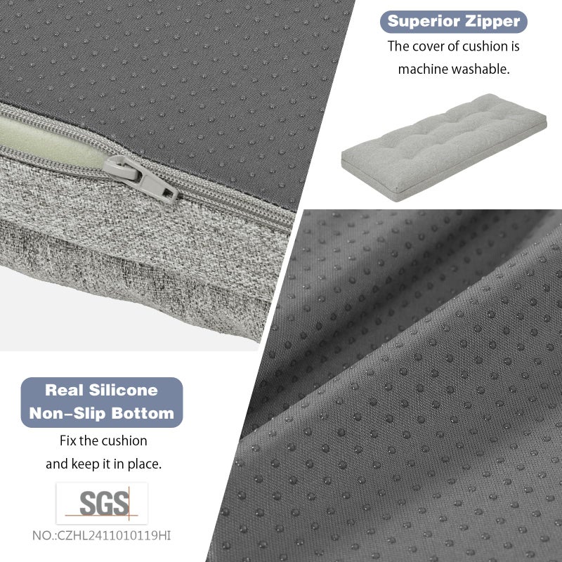 baibu 36 Inch Dual-Layer Patent Design Memory Foam Bench Cushion, Non-Slip Indoor Bench Cushion Standard Size Foam Pad with Machine Washable Cover (Grey, 36x15x3in) - Image 4